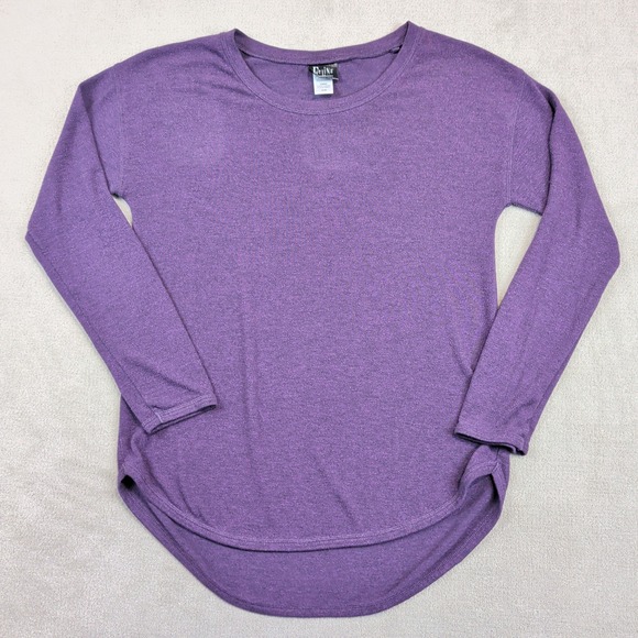 Felina Size M Purple Long Sleeve High Low Hem Scoop Neck Y2K Knit Top C3695 — photo 2